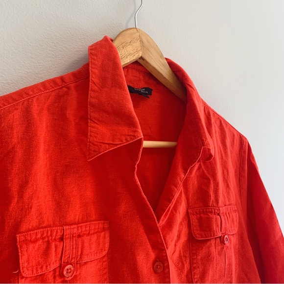Haggar Linen Blend Button Down Red Cardigan Shirt - Picture 9 of 9